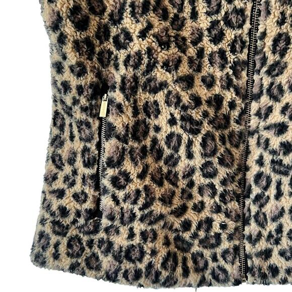 CALVIN KLEIN Sherpa Full Zip Faux Fun Leopard Print Soft Sleeveless Vest Sz M - Picture 3 of 7